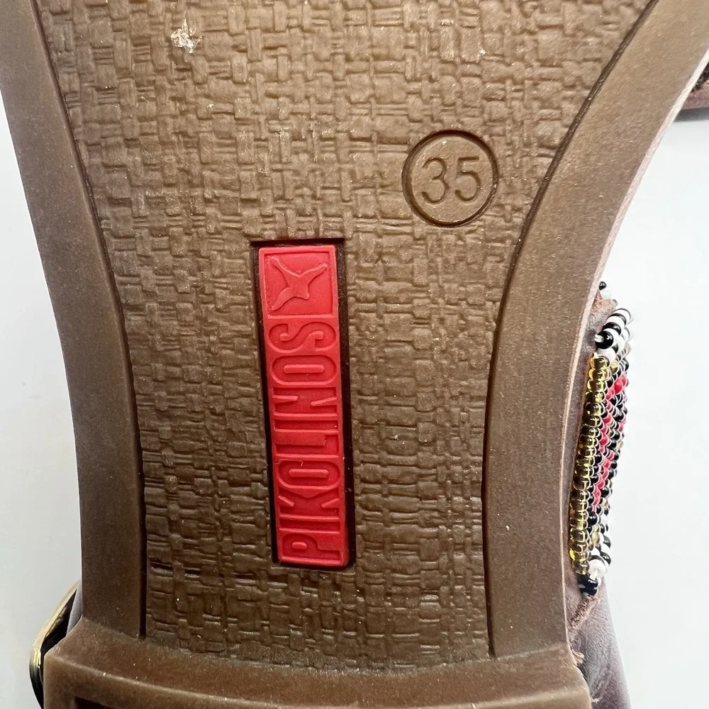 Pikolino‎ Algar Maasai Hand Beaded Sandal EU 35/US 4-5 Brown Multi Tribal Boho